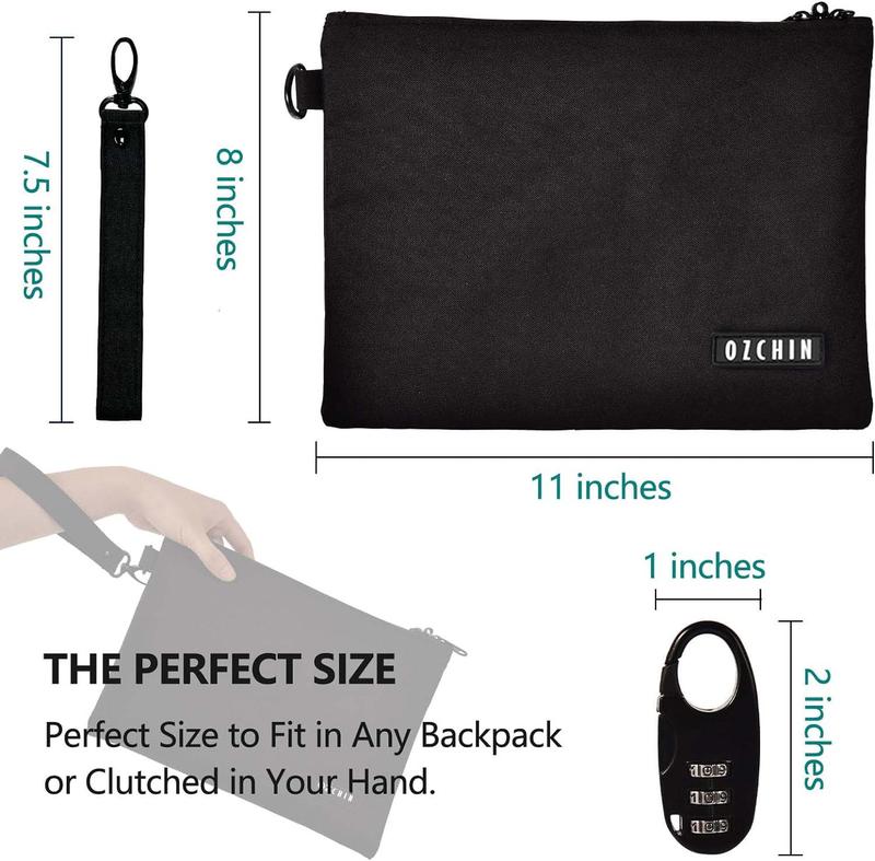 OZCHIN Smell Proof Bags Money Bag Certificates Organizer Lock Bag Travel Storage Case 11 x 8 inch with Combination Lock Tactical Small Outdoor Chest Pack