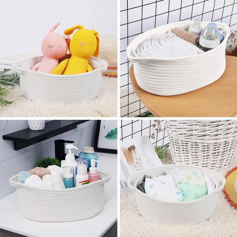 White Cute Small Woven Basket with Handles! 12x8x5, for Cat & Dog Toys, Empty Decorative Storage