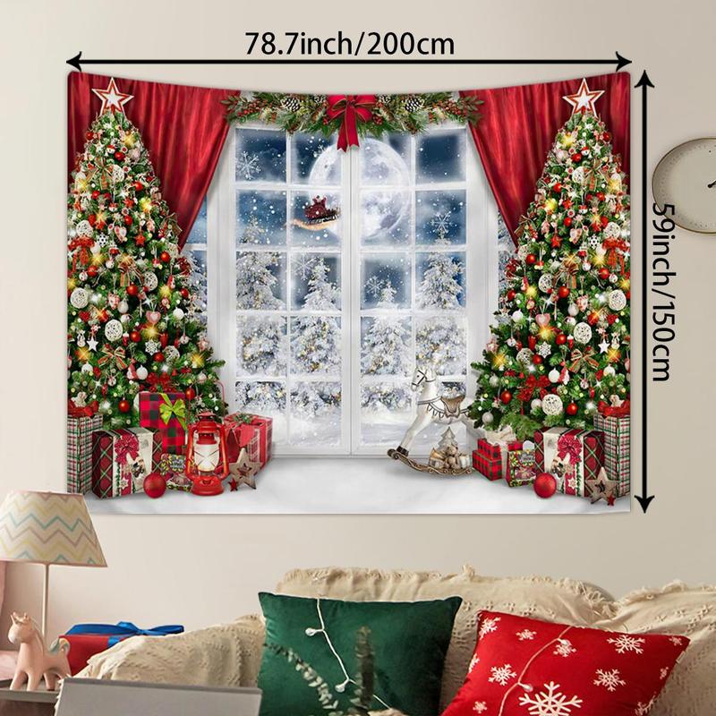 Christmas Themed Tapestry, 1 Count 3D Effect Window Design Photography Background Cloth, Party Decoration Background Banner for Festival School Office