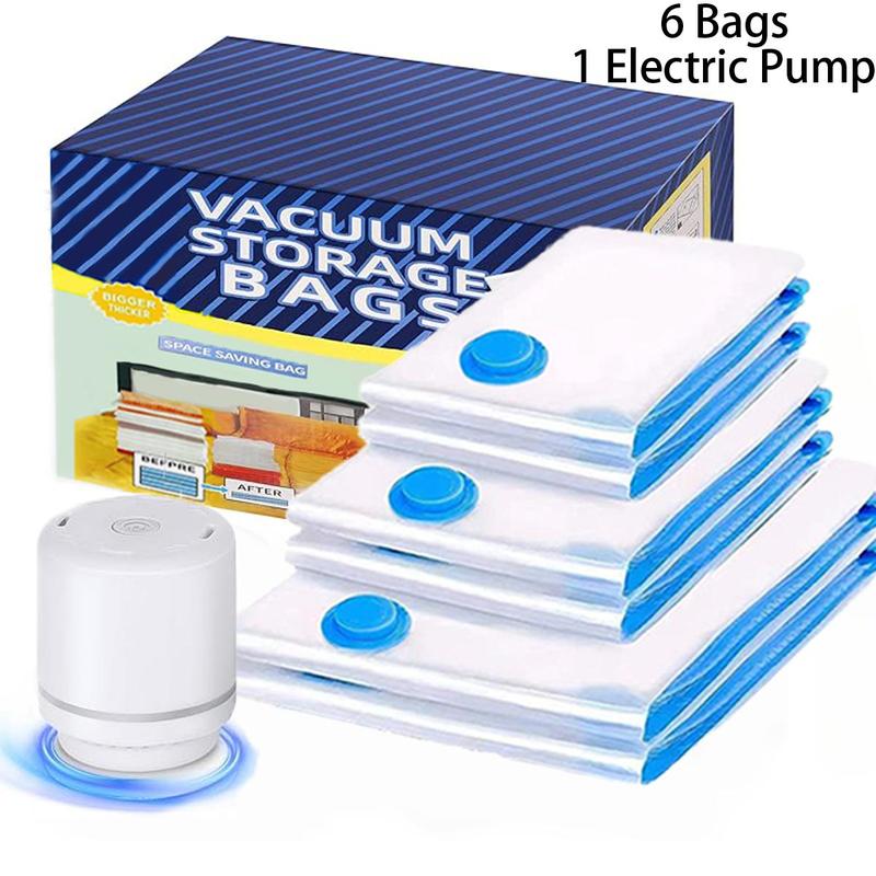 Vacuum Storage Bag with Electric Pump, 7counts set Vacuum Clothes Sealed Storage Bag, Large Item Storage Bag, Reusable Bag, Clothes Storage Bag, Home Organizer, Summer for Gift