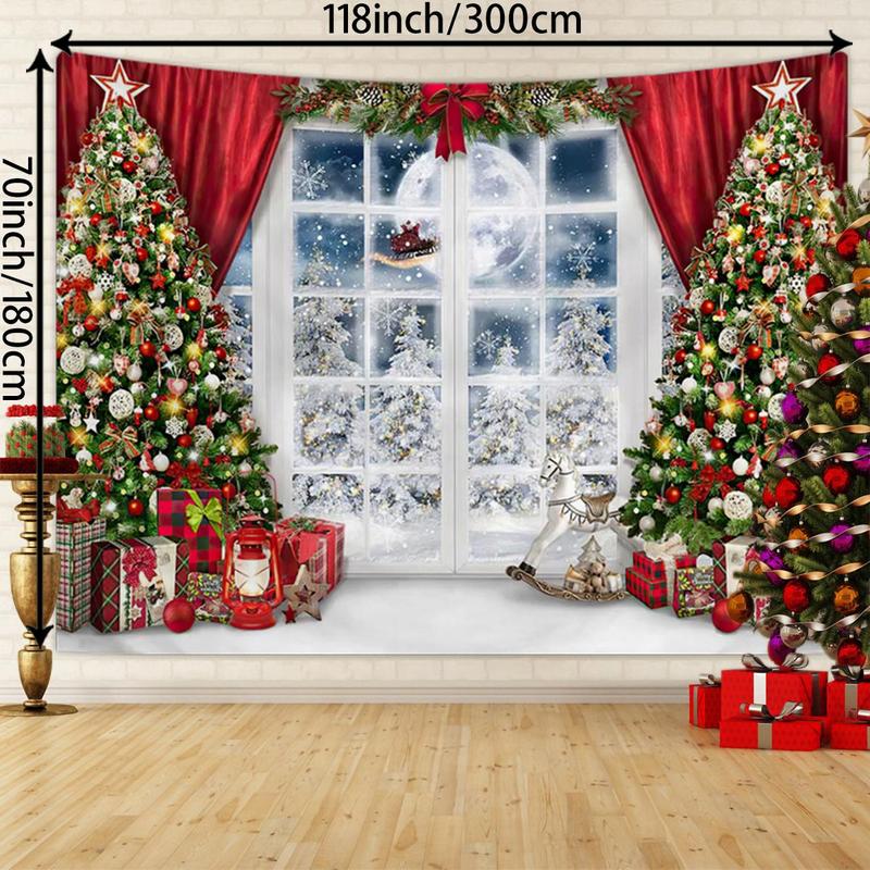 Christmas Themed Tapestry, 1 Count 3D Effect Window Design Photography Background Cloth, Party Decoration Background Banner for Festival School Office