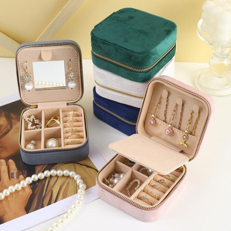 Portable Jewelry Storage Box, 1 Count Mini Jewelry Organizer with Mirror, Jewelry Storage Box for Ring, Earrings, Necklace, Bracelet