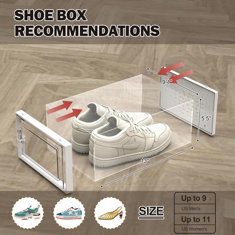 12 Pack Shoe Storage Bins, Clear Plastic Stackable Shoe Organizer for Closet, Space Saving Foldable Shoe Rack,  Sneaker Holder Container, Transparent