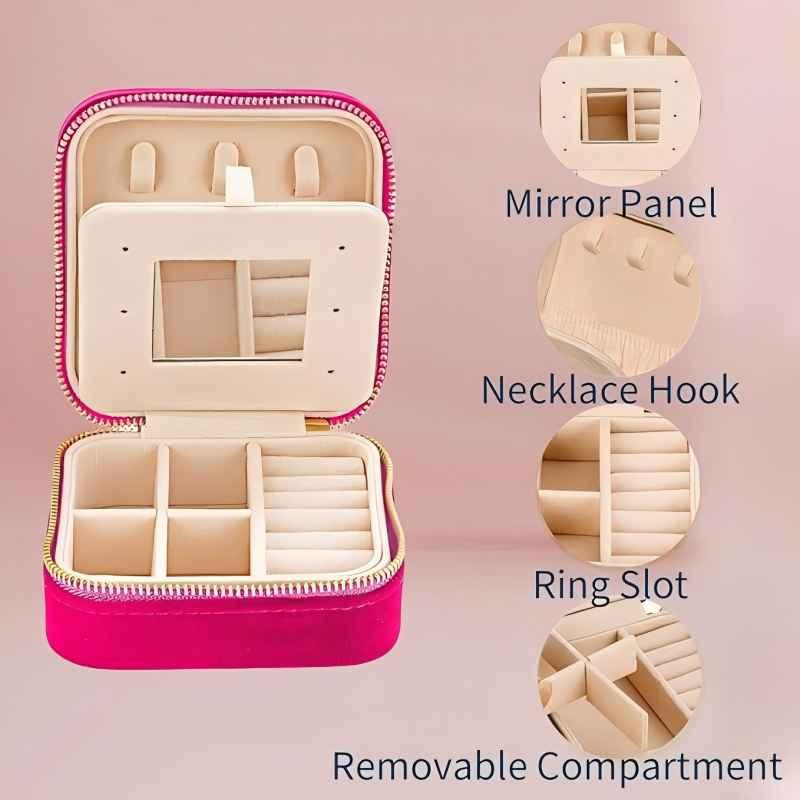 Portable Jewelry Storage Box, 1 Count Mini Jewelry Organizer with Mirror, Jewelry Storage Box for Ring, Earrings, Necklace, Bracelet