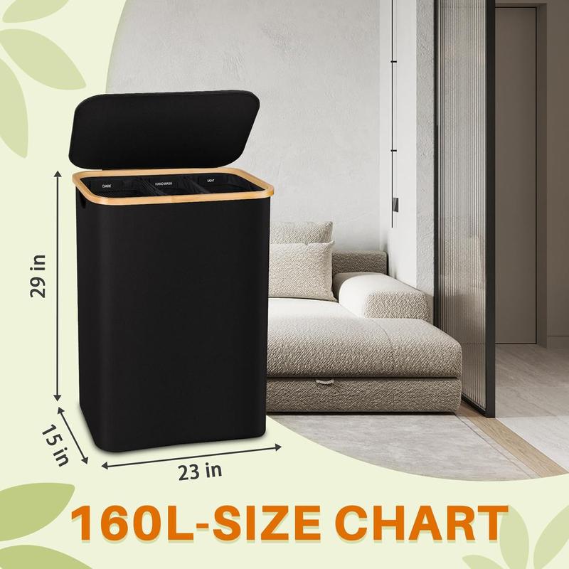 Laundry Hamper 3 Section, 160l Extra Large Hampers For Laundry Basket With Lid, Dirty Clothes Hamper Laundry Basket Organizer For Bedroom,Laundry Room