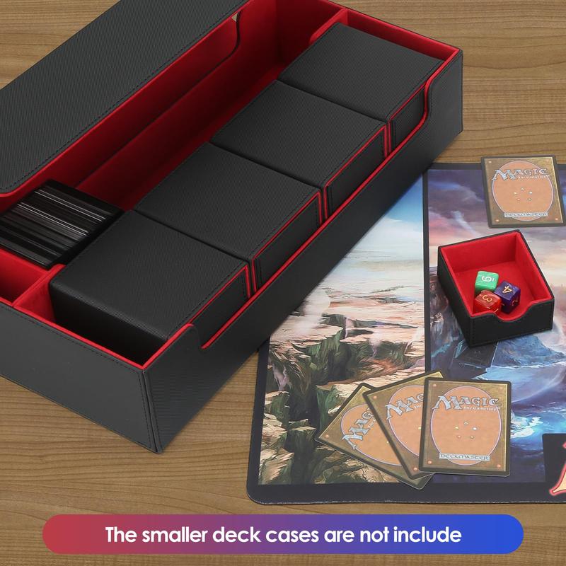 Premium Trading Card Storage Box TCG Deck Case Holds 800+ Sleeved Cards for , YuGiOh, Uno, TCG, Pokemon Cards, Sport Cards with Mat Case and Strong Magnet Closure (Black & Red) Leather Organiser