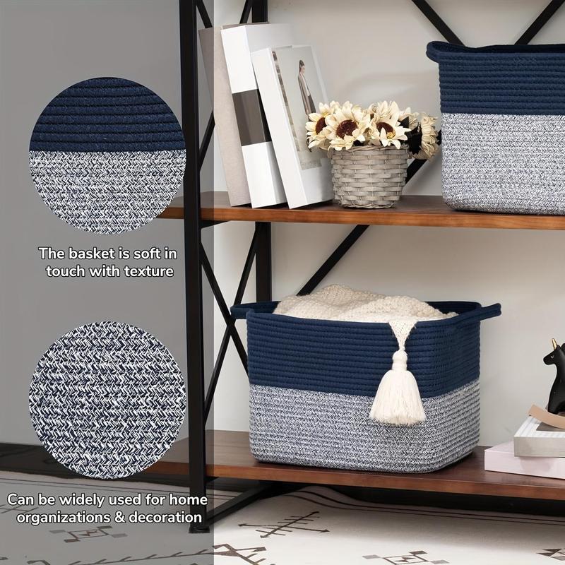 Color Block Design Square Storage Basket, 1 Count 3 Counts Foldable Woven Storage Basket with Handle, Household Storage Organizer for Clothes, Toys, Blanket