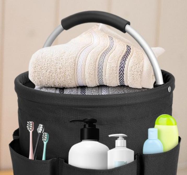 17L Multipurpose Cleaning Caddy with Sturdy Handle, Folding Design, and Multiple Pockets for Organized Storage - Black