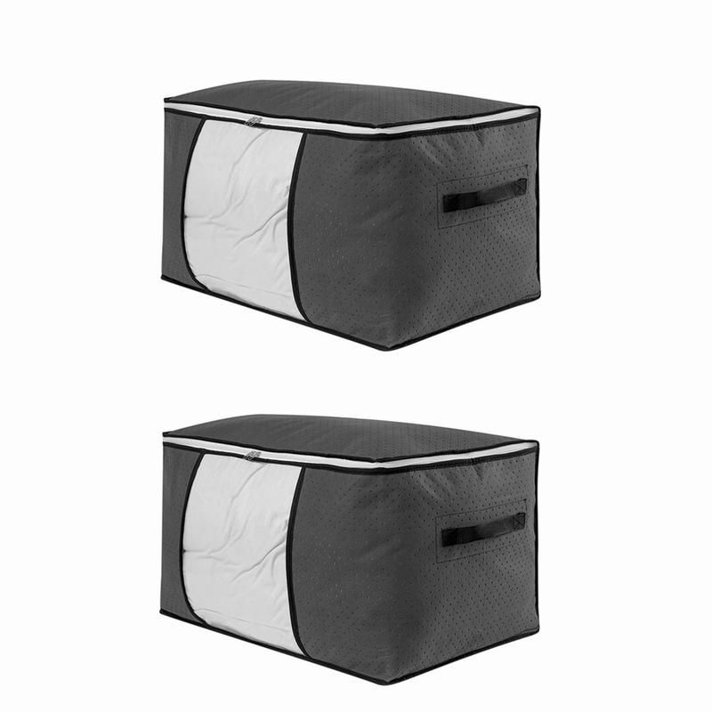 2Pcs Foldable Large Zipper Storage Bag Organizer Cubes With Clear Window & Handles, Foldable Blanket Storage Bins For Organizing Bedroom, Closet