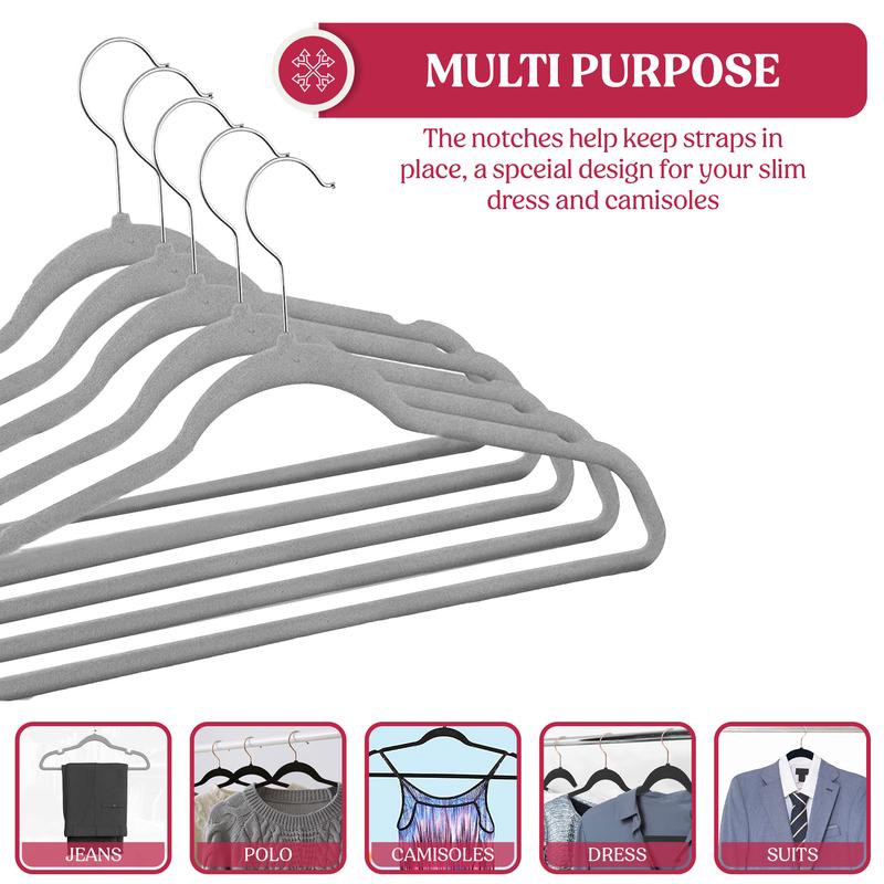 Lux Decor Velvet Hangers Pack of 30 & 50-Non-Slip Flocked Felt Clothes Hanger-360 Rotatable Hook Heavy Duty Suit Hanger-Space Saving Hanging Organiser