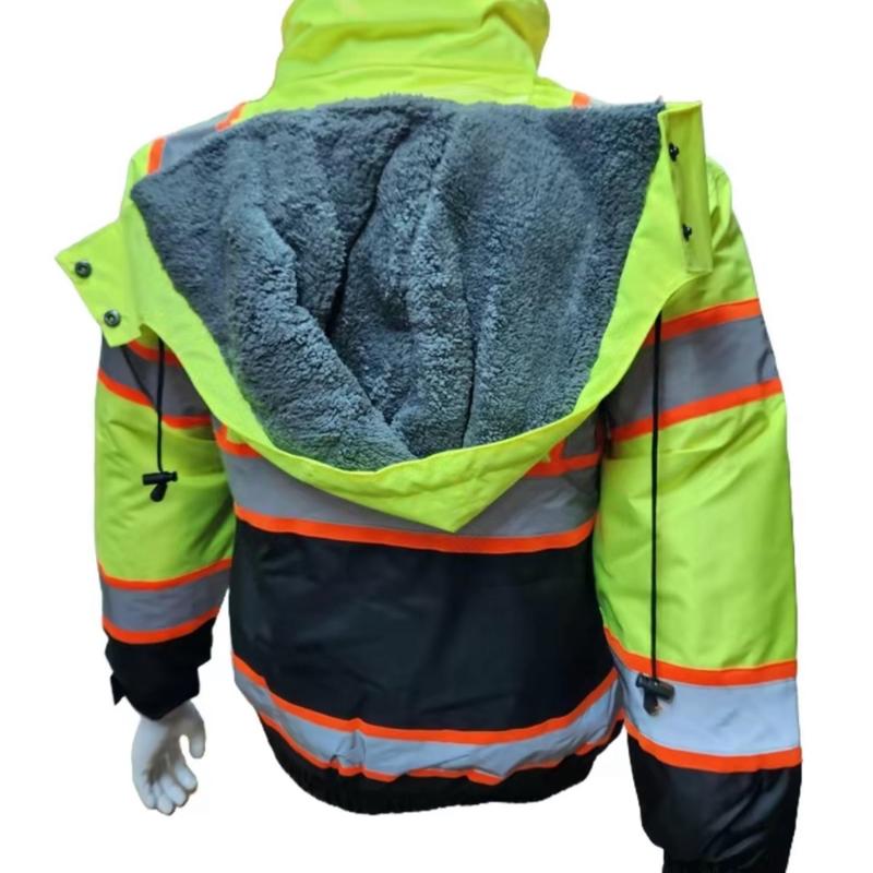 NEW High Visibility Reflective Yellow bomber safety rain jacket with sherpa insulation   water resistant bluerain jacket (see sizing information on description)