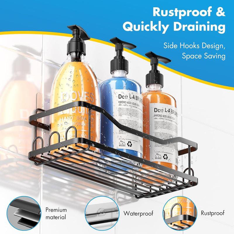 6 Pack Shower Caddy Shelf Bathroom Shower Organizer Rack No Drilling Multifunctional Organizer,Self Adhesive Black Bathroom Shelves Basket For Holding Shampoo Soap Bathroom Toilet