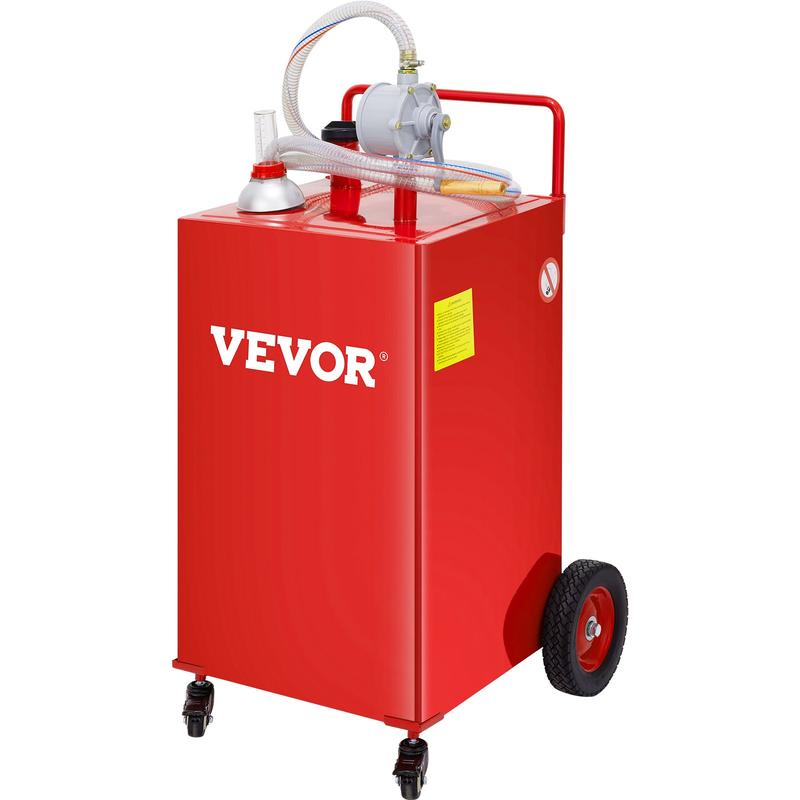 VEVOR Fuel Caddy, 30 35 Gallon, Gas Storage Tank on 4 Wheels, with Manuel Transfer Pump, Gasoline Diesel Fuel Container for Cars, Lawn Mowers, ATVs, Boats Bottles Organiser