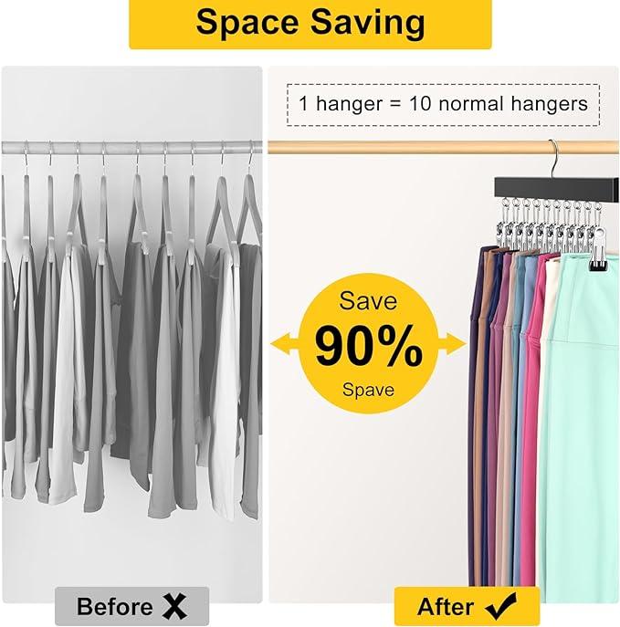 Legging Organizer for Closet, Pants Hangers with Clips Holds 20 Leggings, Jeans, Hats, Shorts, Socks, 360° Rotating Space Saving Hanging Clothes Organizer for Closet Organizers and Storage 2Pcs