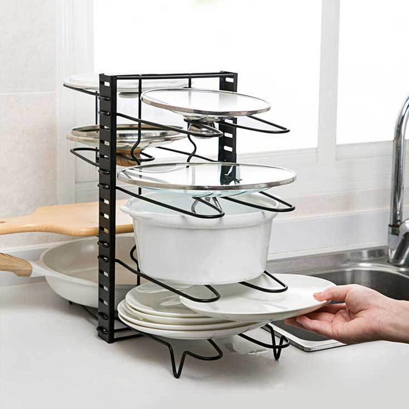 Pot Rack Organizers, 8 Tiers Pots and Pans Organizer for Kitchen Organization & Storage, Adjustable Pot Lid Holders & Pan Rack for Kitchen, Lid Organizer for Pots and Pans With 3 DIY Methods