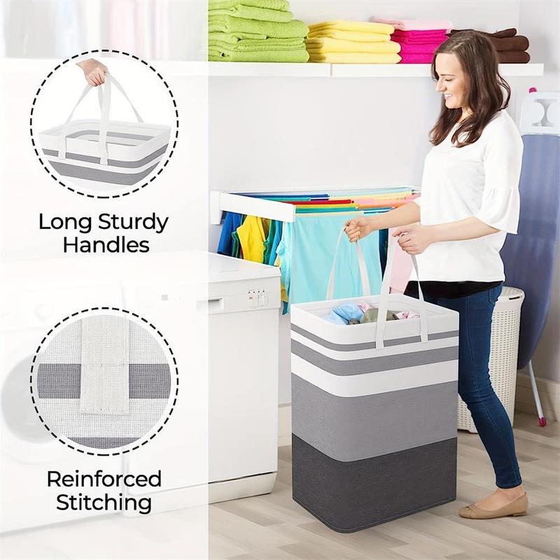 Laundry Basket, Colorblock Large Collapsible Laundry Hamper, Convenient Hamper with Extended Handle for Dormitory and Family, Storage for Bedroom, Back To School Supplies, Summer for Gift