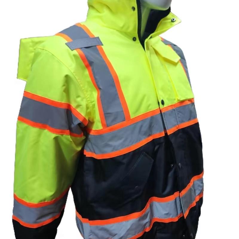 NEW High Visibility Reflective Yellow bomber safety rain jacket with sherpa insulation   water resistant bluerain jacket (see sizing information on description)