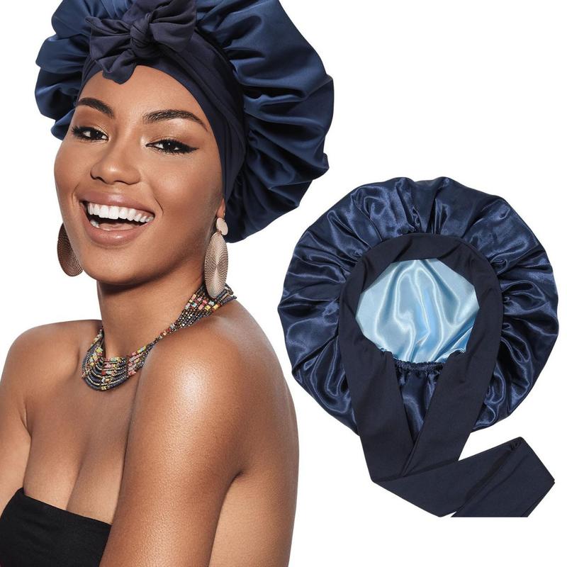 Double Layer Satin Bonnet with Elastic Tie - Silk-Like Texture Sleep Cap for Women, Suitable for Curly and Straight Hair, Heatless Styling Tool