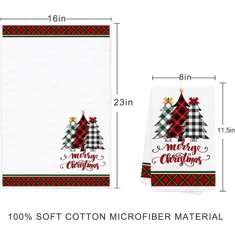 Christmas Kitchen Towels, Christmas Hand Towels Set of 4 Dish Towels Buffalo Plaid Christmas Tea Towels and Dishcloth for Kitchen Winter Snowman Red Merry Christmas Tree Towels