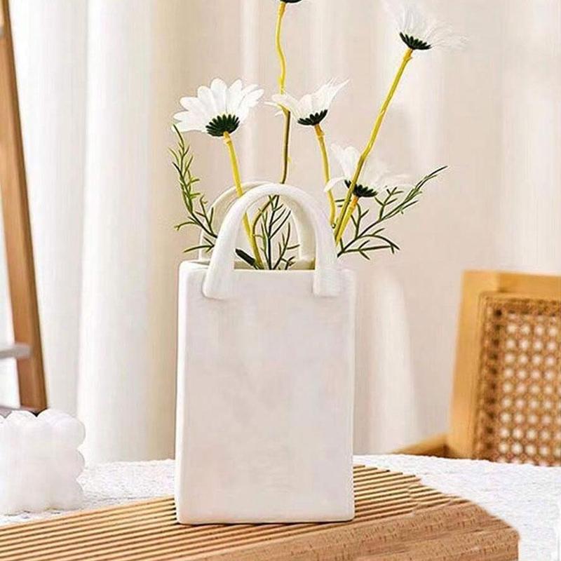 Creative Handbag Design Vase, Solid Color Flower Arrangement Vase, Home Decor Supplies for Living Room Bedroom Dining Room [Flower Not Included]