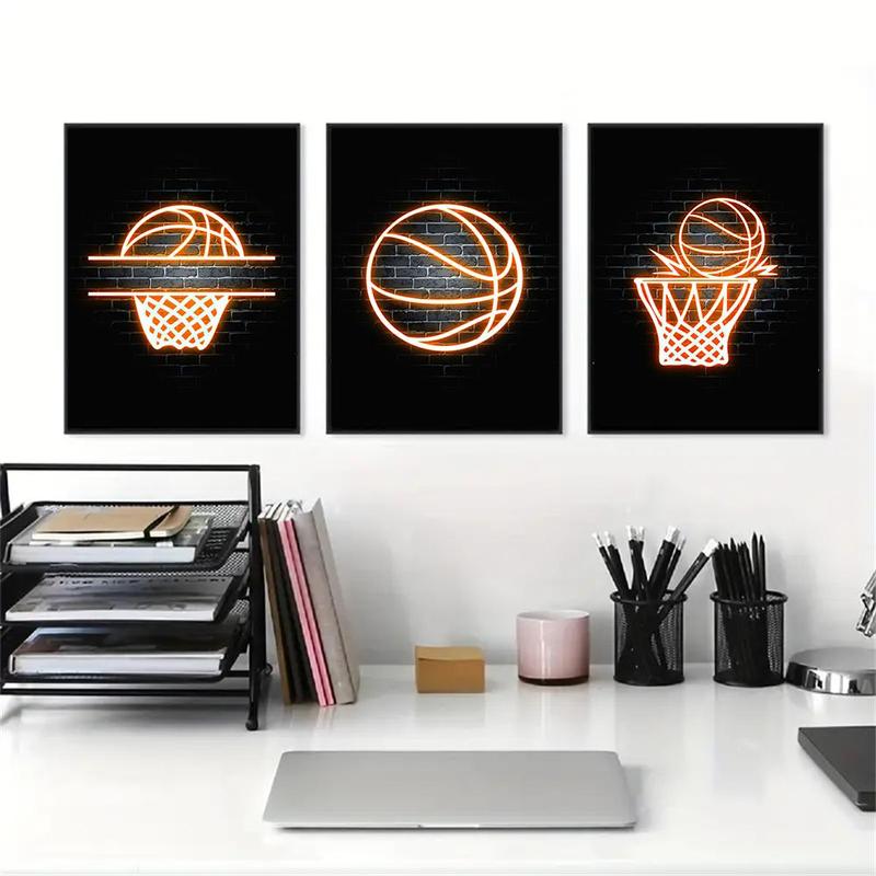 Basketball Pattern Wall Art Poster, 3pcs set Canvas Wall Art Painting, Wall Decor for Home Living Room & Bedroom