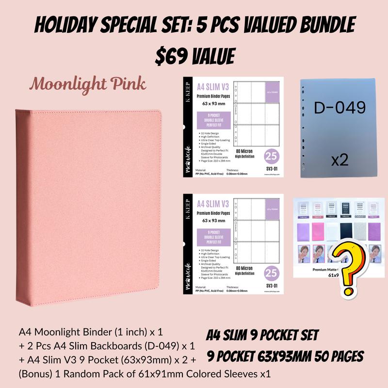 [Holiday Special Set] K-KEEP [A4 Standard] Binder - [Moonlight Series] - Elegant PU Leather Kpop Photocard Binder - [Improved 1 Inch D-Ring]