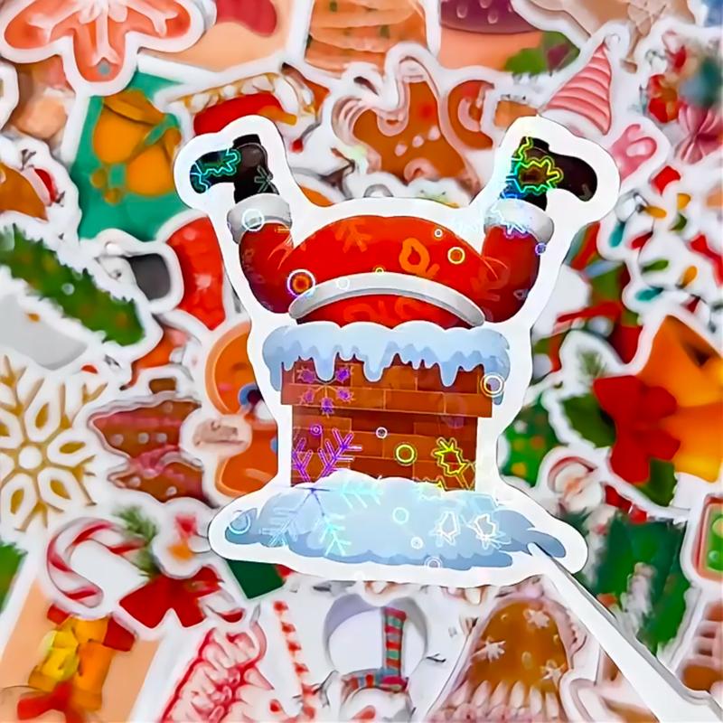 200PCS Christmas Theme Stickers, Non-duplicate Vinyl Waterproof Stickers, Holography Shiny Stickers, Xmas Decor, Decor for tacky christmas tree