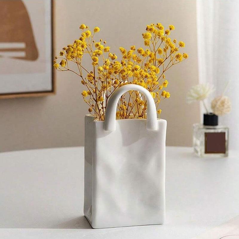 Creative Handbag Design Vase, Solid Color Flower Arrangement Vase, Home Decor Supplies for Living Room Bedroom Dining Room [Flower Not Included]