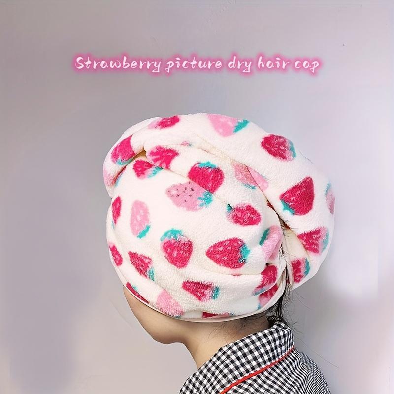 Hair Towel Wrap, Cute Strawberry Pattern Hair Drying Towel, Summer Water Absorbent Hair Towel for Women & Girls, Bathroom Gadgets 2024