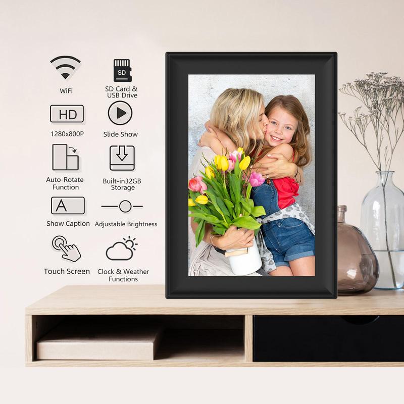 Christmas FRAMEO Digital Photo Frame Decor, 10.1-Inch WiFi Digital Picture Frame with Touch Screen, 32GB Storage, USB SD Card Wall Mountable Auto-Rotate Easy, for 3D Baby Photo, Summer Gift, Boyfriend Gifts