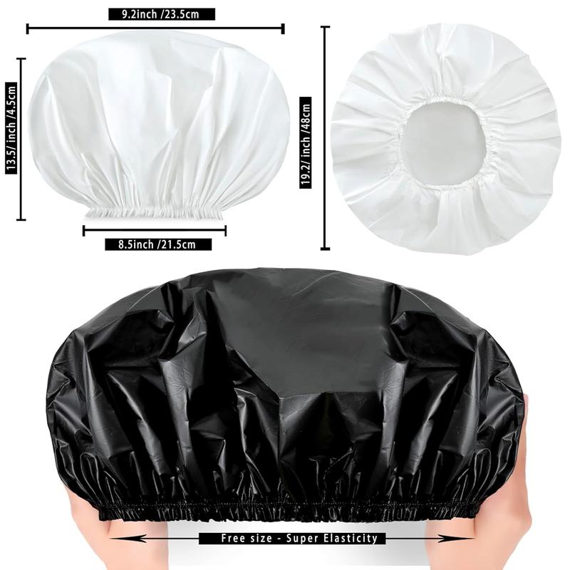 Super Jumbo Shower Cap 2 PCS Waterproof Shower Caps for Women, Extra Large Shower Cap, Reusable Super Large Bath Caps Hair Cap for Long Thick Curly Hair, Locs, Twist Braids - Black + White