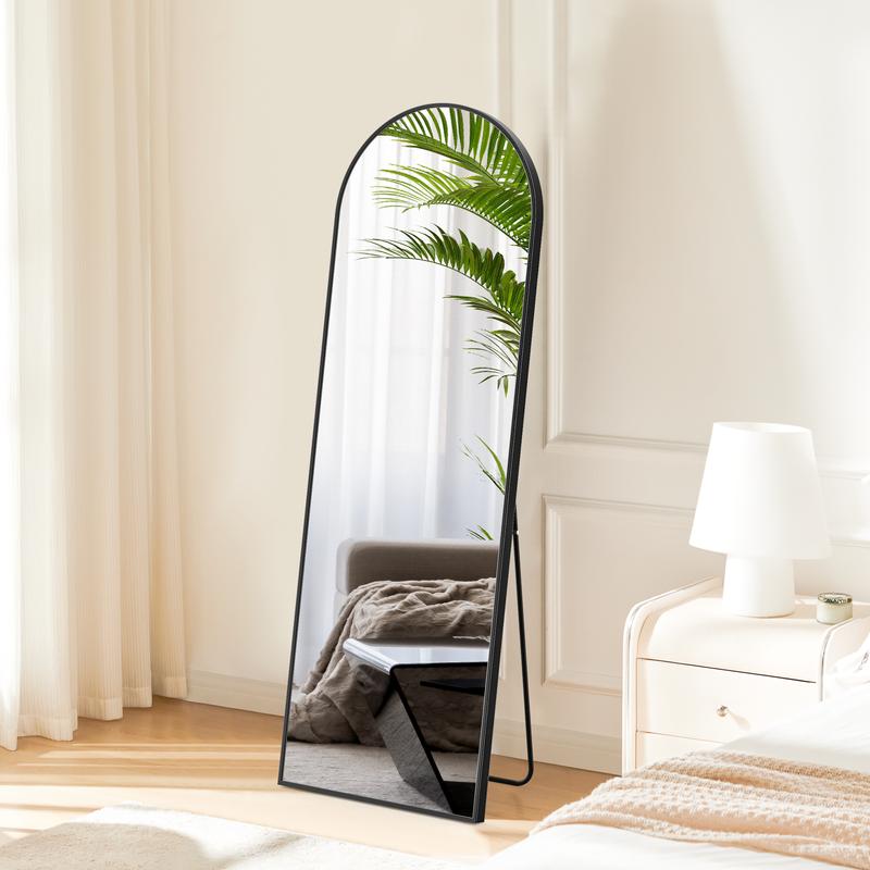 Sweet Furniture Full Length Mirror Body Mirror Floor Standing Mirror Hanging or Leaning Against Wall, Wall Mirror with Stand Aluminum Alloy Thin Frame for Living Room Bedroom Cloakroom Decor