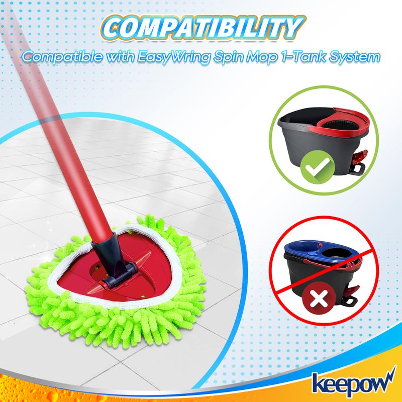 Mop Heads Replacements Compatible with O-cedar Easy Wring 1-Tank System,Mop Replace Head for Dry Wet Use,4 Pack Reusable Spin Mop Replacement Head,Washable Chenille Dust Mop Refills for Floor Cleaning