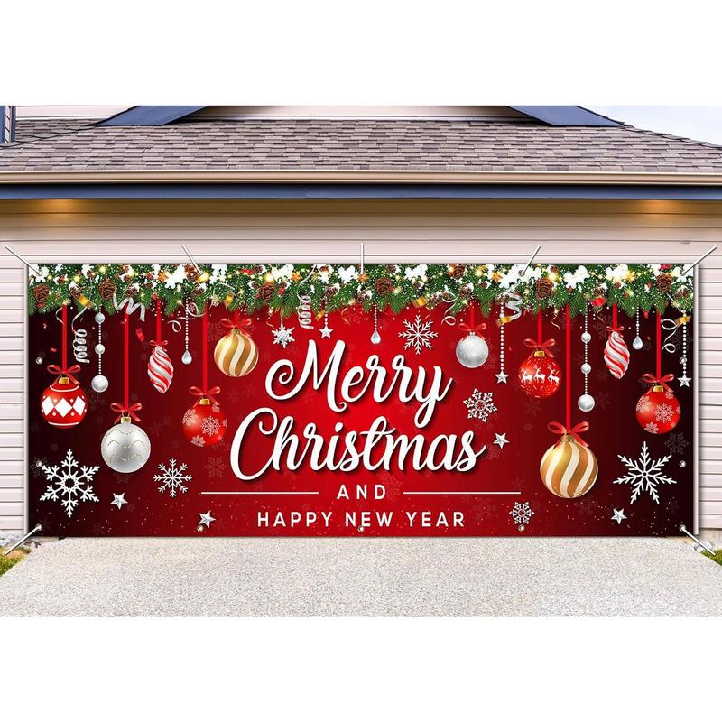 7 x 16 Ft Christmas Garage Door Cover Decorations, Merry Christmas Banner for Double Garage Door Christmas Decorations, Christmas Garage Door Banner for Indoor Outdoor Home Wall Party Photo Background