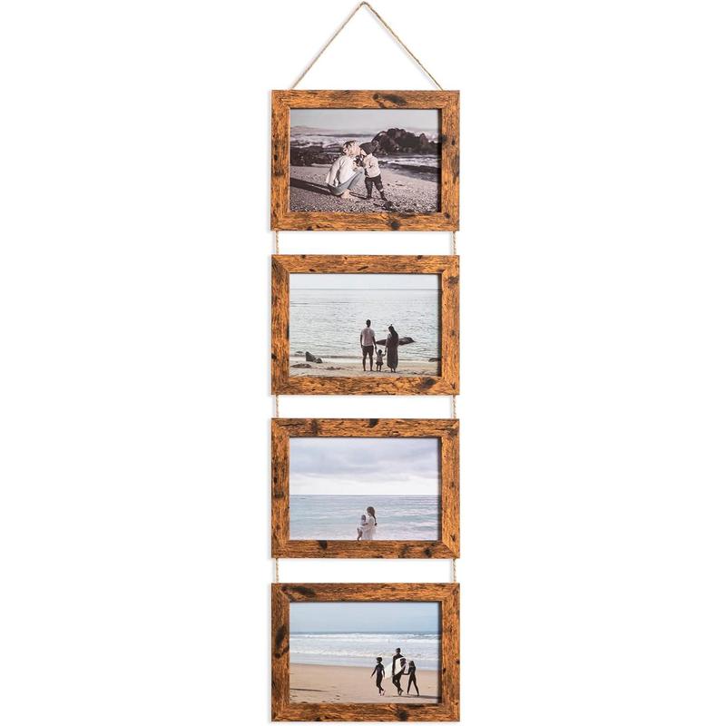 4x6 Hanging Picture Frames, Wall Picture Frames with Real Glass, Folding Picture Frame Displays 4 Photos for Wall Decor, White