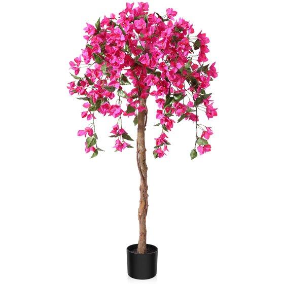 Artificial Bougainvillea Flowers Tree, Potted Plants with Wood Trunk and Pink Flowers for Housewarming Gift Decor Decoration Colorful home decor