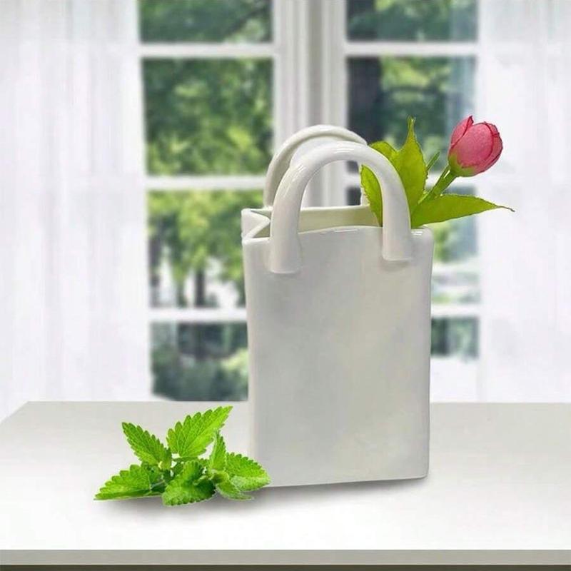 Creative Handbag Design Vase, Solid Color Flower Arrangement Vase, Home Decor Supplies for Living Room Bedroom Dining Room [Flower Not Included]