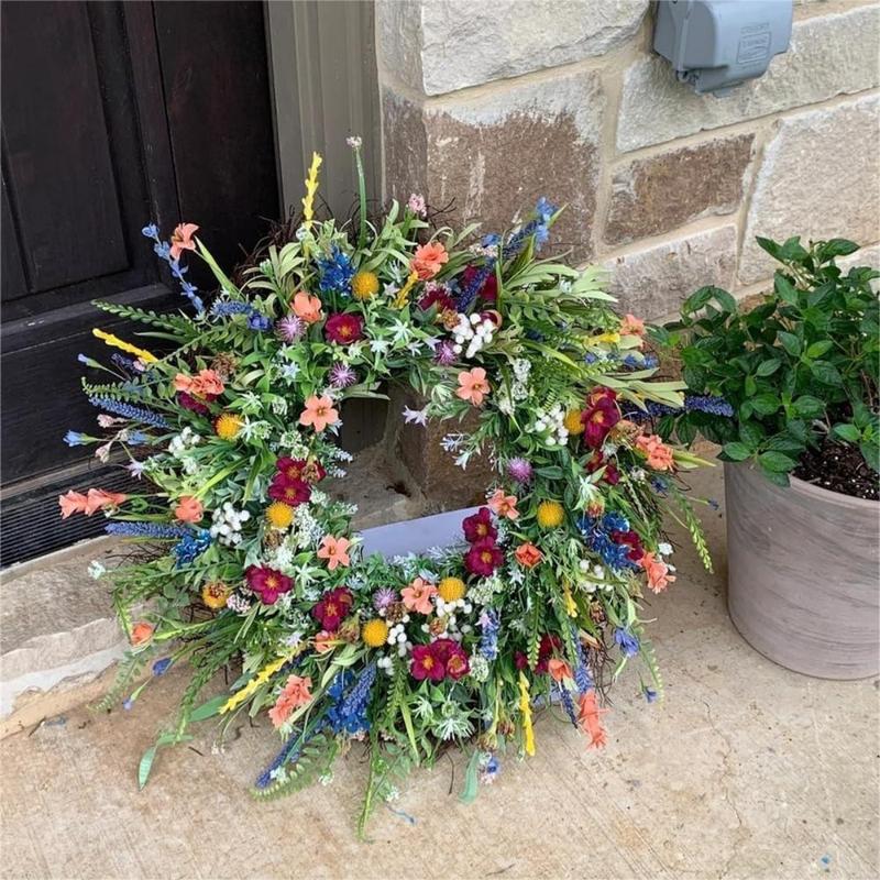 Wildflower Wreath,Daisy Lavender Greenery Wreath,Rustic Farmhouse Wreath Summer Wreaths for Front Door Spring Door Wreath for Front Door Home Decor