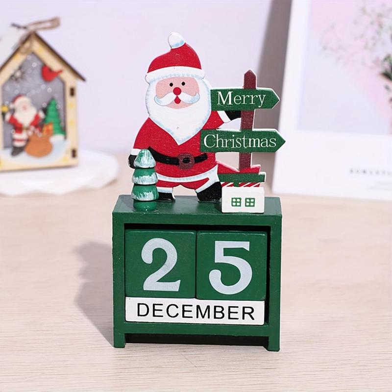 Santa Claus Decor Christmas Countdown Calendar, 1 Count Wooden Desktop Calendar Ornament, Desktop Decoration for Home Office, Room Decor, Party Decor