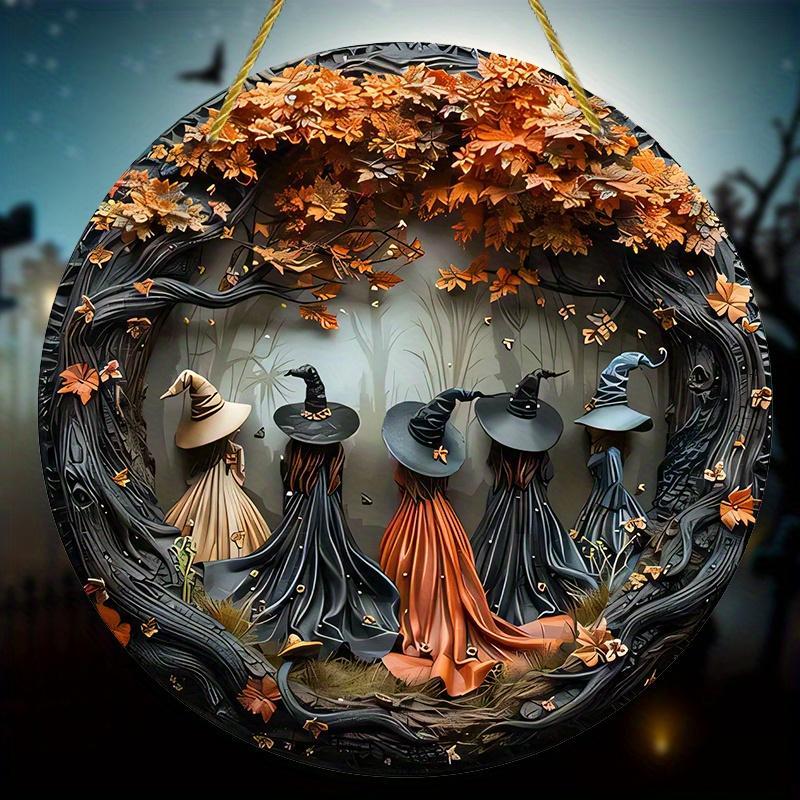 Witch Pattern Hanging Sign, 1 Count 2D Relief Design Round Hanging Decor, Wall Hanging Decor for Home Yard Door Balcony