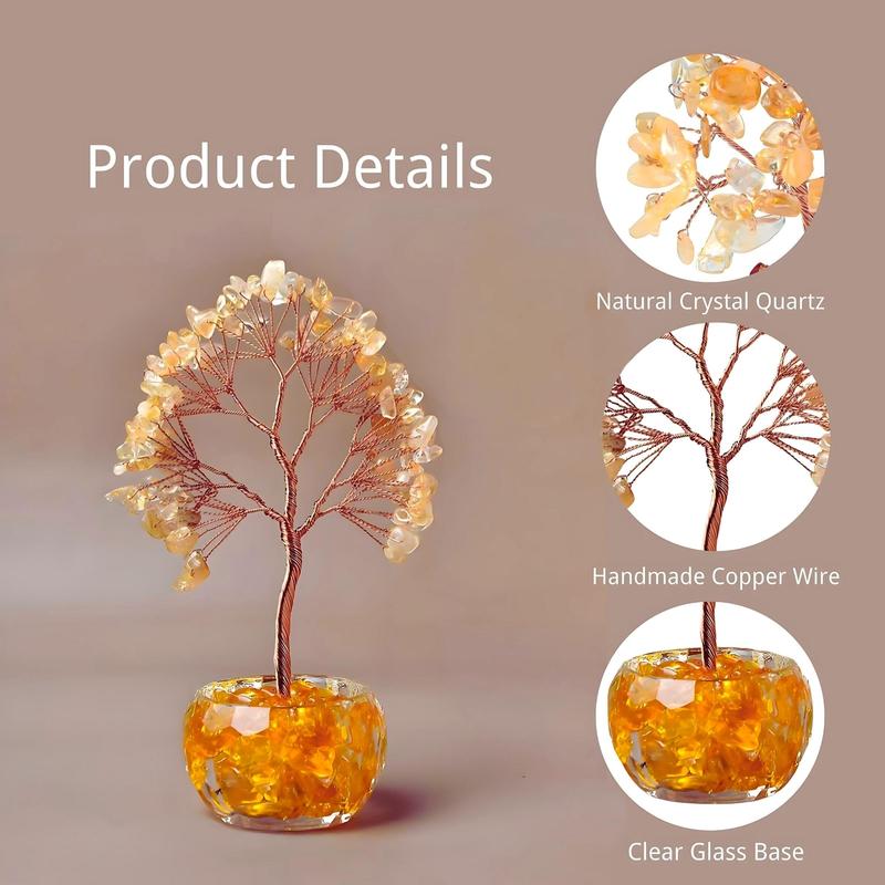 Natural Quartz Crystal Money Tree Design Ornament, 1 Count Handmade Money Tree with Clear Base, Home Decor for Living Room & Office