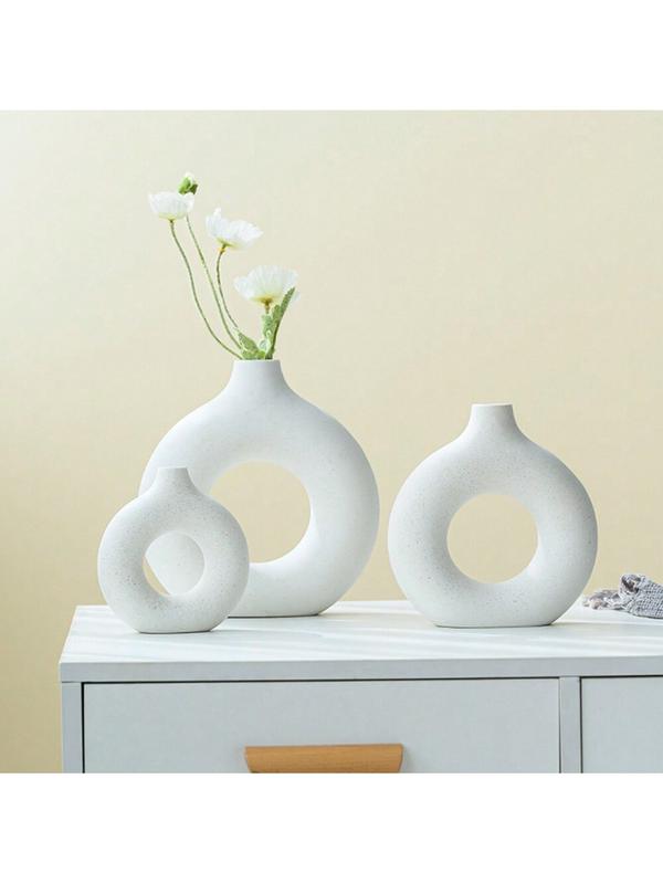 1 3pcs White Plastic Vase, Modern Vase For Minimalist Decor, Hollow Round Matte Pampas Flower Vases For Boho Home Wedding Party Room Dinner Table Shelf Decor