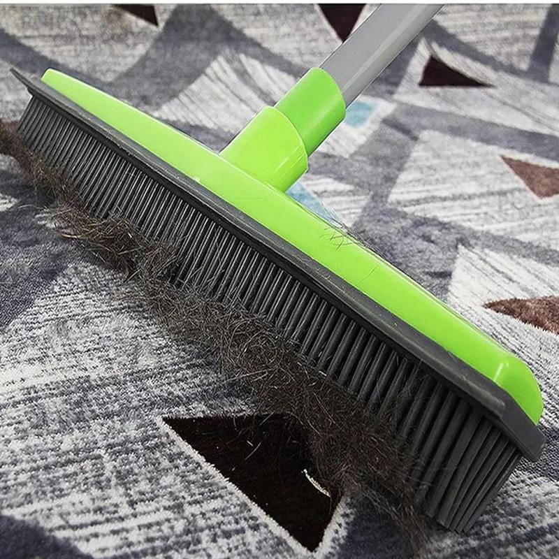 Hair Removal Broom with Scraper, 1 Count Long Handle Soft Brush, Rubber Broom for Removing Fur From Carpets & Linoleum, Suitable for Cleaning Hardwood Floor