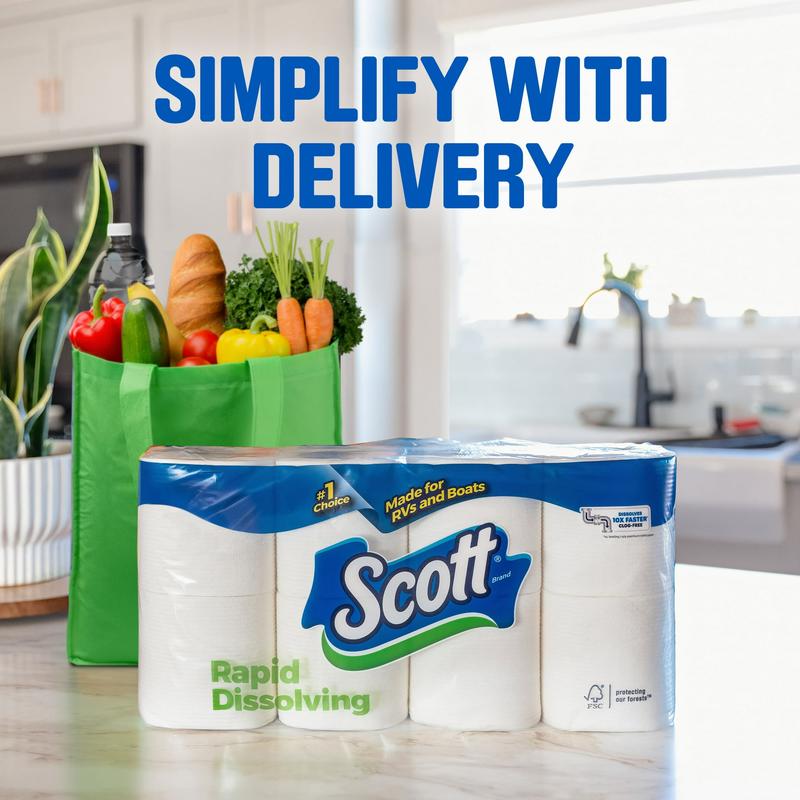 Scott Rapid-Dissolving Toilet Paper for RVs & Boats, 12 Double Rolls