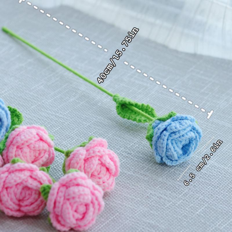 Crochet Rose, 10pcs set Handmade Crochet Rose Flower, Artificial Flower without Vase, Decorative Flowers for Home Party Wedding