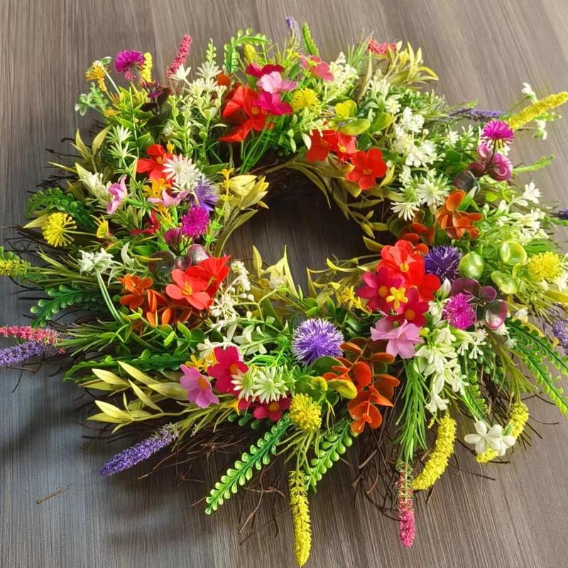 Wildflower Wreath,Daisy Lavender Greenery Wreath,Rustic Farmhouse Wreath Summer Wreaths for Front Door Spring Door Wreath for Front Door Home Decor