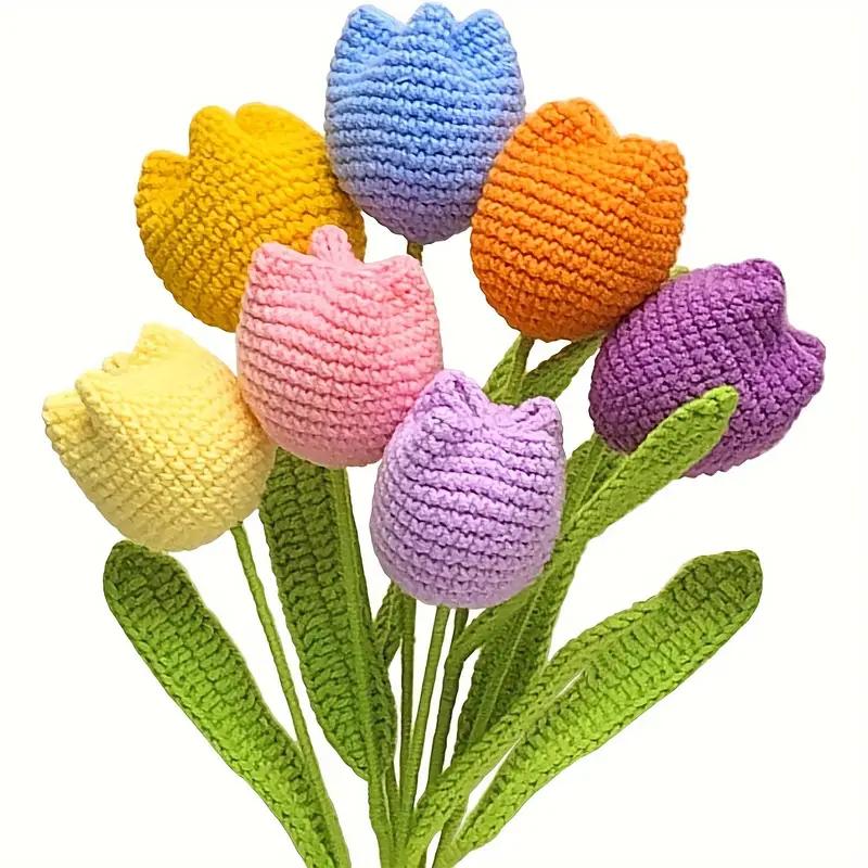 Crochet Tulip without Vase, 10pcs set Artificial Flower, Summer Flowers Bouquet, Home Decor Supplies for Living Room Bedroom Dining Room Wedding Party