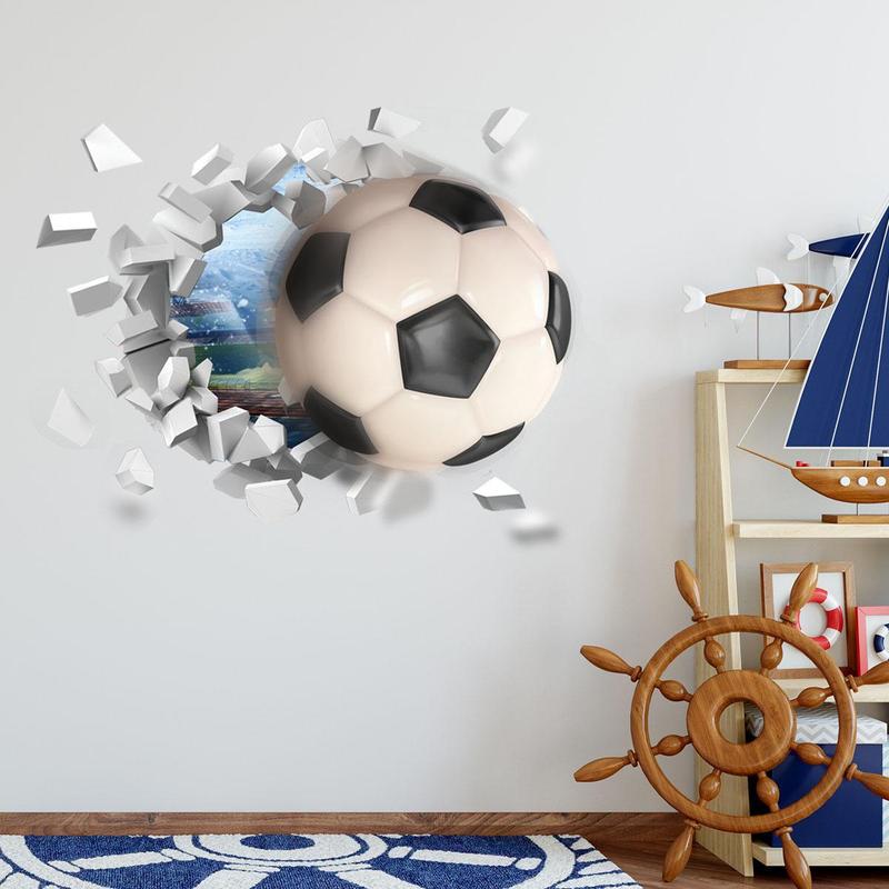 3D Football Broken Wall Pattern Wall Sticker, 1 Set Self Adhesive Wall Decal, Decorative Sticker for Home Living Room Bedroom