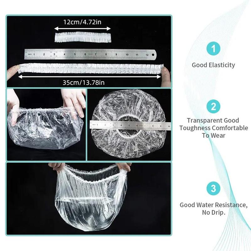 Disposable Shower Cap, 100pcs Waterproof Clear Elastic Hair Cap, Multifunction Bath Cap for Home Bathroom Outdoor Travel