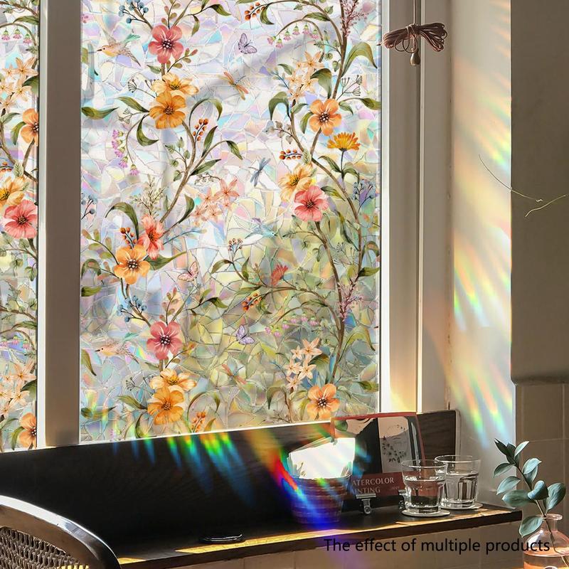 Floral Pattern Window Sticker, Removable Static Cling Window Decal, DIY Decorative Sticker for Home Living Room Bedroom, Fall Decor